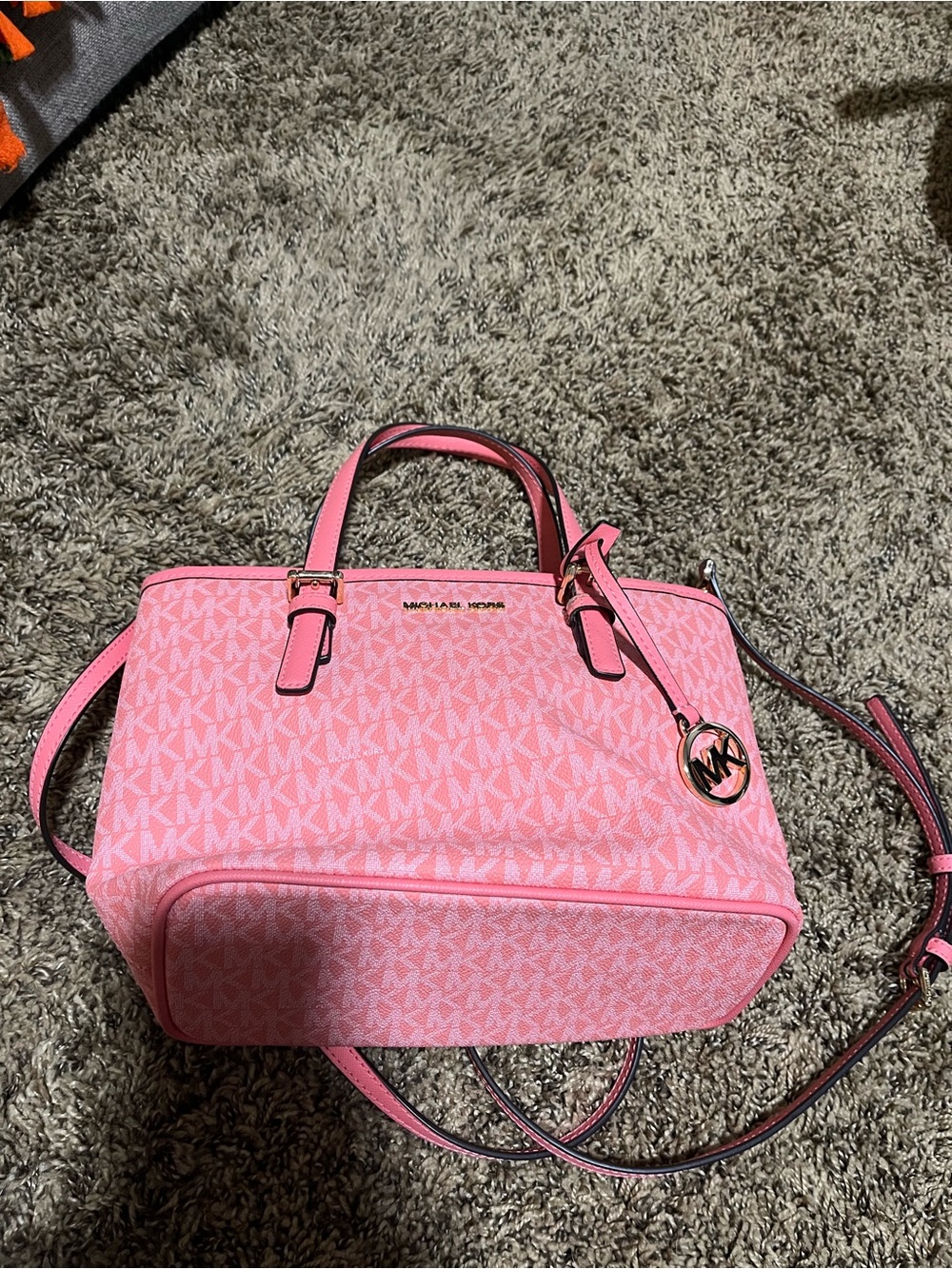Michael Kors Pink Logo-Print Satchel with Charm